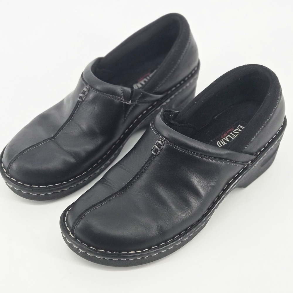 Eastland Kelsey Black Leather Center Seam Comfort Mules Clogs Shoes 40 US 9 GUC